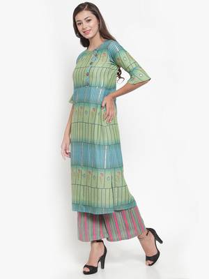 Indibelle Green printed rayon kurtas-and-kurtis 3