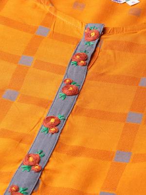 Orange printed liva ethnic-kurtis 5