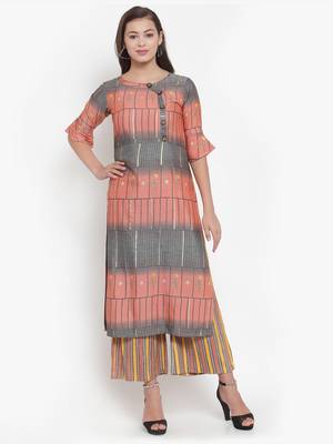 Indibelle Peach printed rayon kurtas-and-kurtis 1
