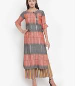 Indibelle Peach printed rayon kurtas-and-kurtis