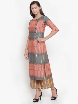 Indibelle Peach printed rayon kurtas-and-kurtis 3