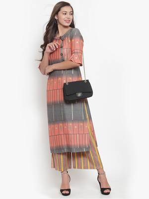 Indibelle Peach printed rayon kurtas-and-kurtis 4