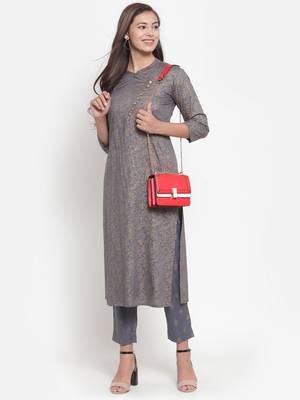 Grey printed rayon kurtas-and-kurtis 4