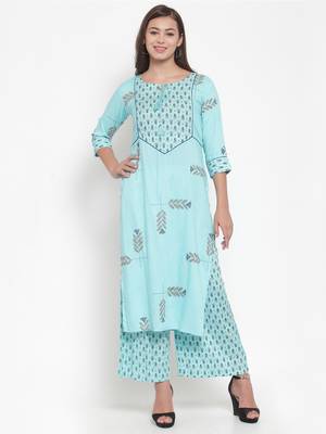Blue printed rayon kurtas-and-kurtis 1