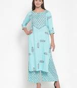 Blue printed rayon kurtas-and-kurtis