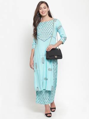Blue printed rayon kurtas-and-kurtis 4