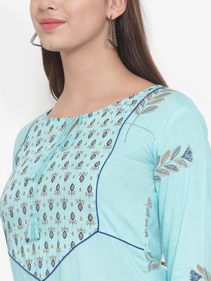 Blue printed rayon kurtas-and-kurtis 5