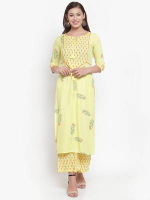Yellow printed rayon kurtas-and-kurtis 1