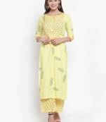 Yellow printed rayon kurtas-and-kurtis