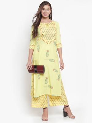 Yellow printed rayon kurtas-and-kurtis 4
