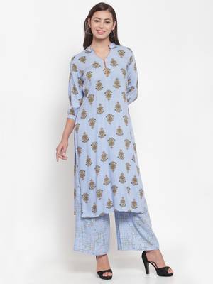 Blue printed cotton kurtas-and-kurtis 1