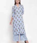 Blue printed cotton kurtas-and-kurtis