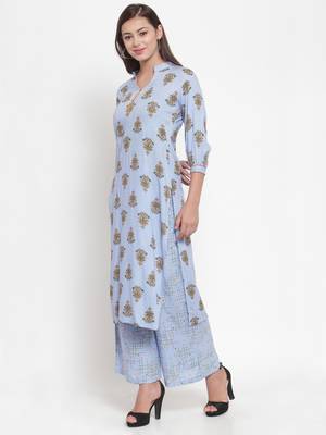 Blue printed cotton kurtas-and-kurtis 3