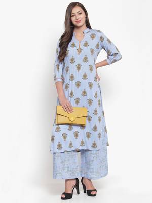 Blue printed cotton kurtas-and-kurtis 4
