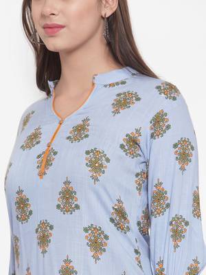 Blue printed cotton kurtas-and-kurtis 5