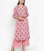 Indibelle Peach printed cotton kurtas-and-kurtis