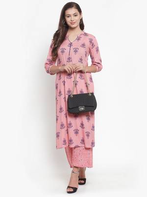 Peach printed cotton kurtas-and-kurtis 4