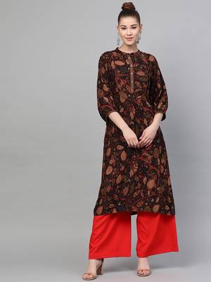 Brown printed liva ethnic-kurtis 1