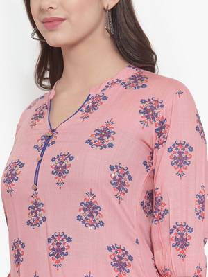 Peach printed cotton kurtas-and-kurtis 5