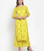 Yellow printed rayon kurtas-and-kurtis