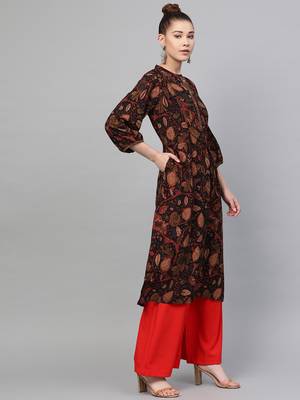 Brown printed liva ethnic-kurtis 3