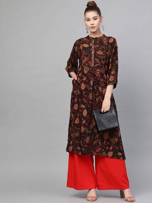 Brown printed liva ethnic-kurtis 4