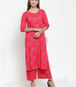 Red printed rayon kurtas-and-kurtis