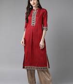 Maroon printed art silk ethnic-kurtis