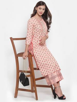 Peach printed cotton kurtas-and-kurtis 4