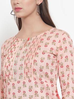 Peach printed cotton kurtas-and-kurtis 5