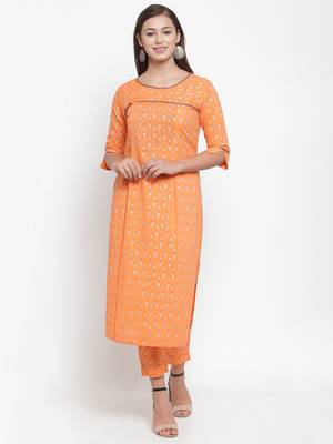 Orange printed cotton kurtas-and-kurtis 1