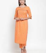 Orange printed cotton kurtas-and-kurtis