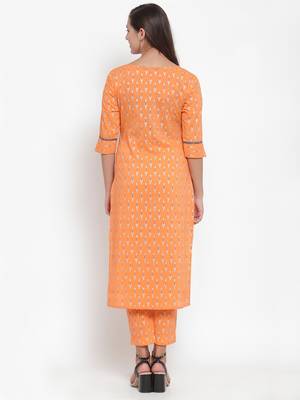 Orange printed cotton kurtas-and-kurtis 2