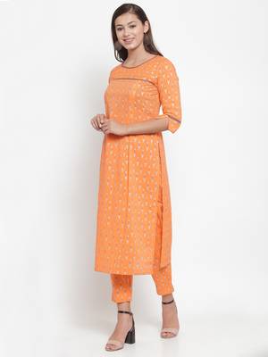 Orange printed cotton kurtas-and-kurtis 3