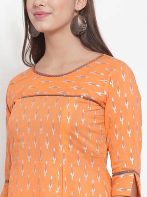 Orange printed cotton kurtas-and-kurtis 5