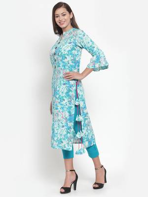 Blue printed rayon kurtas-and-kurtis 3