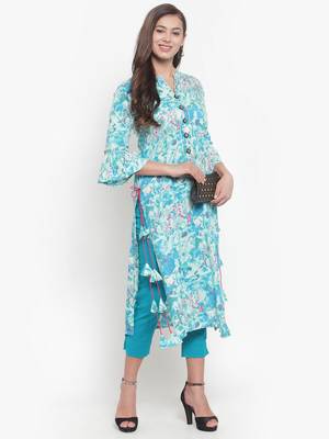 Blue printed rayon kurtas-and-kurtis 4