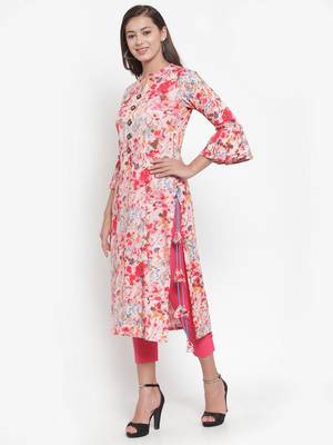 Pink printed rayon kurtas-and-kurtis 3