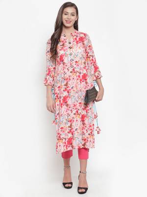 Pink printed rayon kurtas-and-kurtis 4