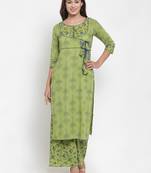 Green printed cotton kurtas-and-kurtis
