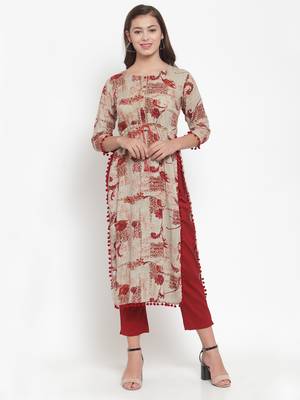 Indibelle Maroon printed rayon kurtas-and-kurtis 1