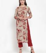 Indibelle Maroon printed rayon kurtas-and-kurtis
