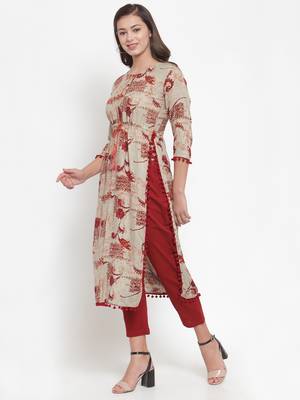 Indibelle Maroon printed rayon kurtas-and-kurtis 3