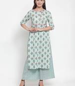 Green printed cotton kurtas-and-kurtis