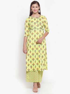 Yellow printed cotton kurtas-and-kurtis 1
