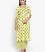 Yellow printed cotton kurtas-and-kurtis