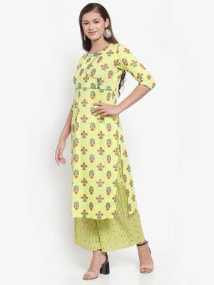 Yellow printed cotton kurtas-and-kurtis 3