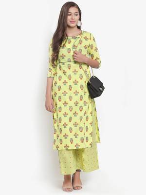 Yellow printed cotton kurtas-and-kurtis 4