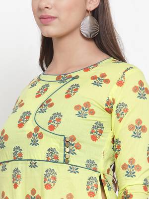 Yellow printed cotton kurtas-and-kurtis 5