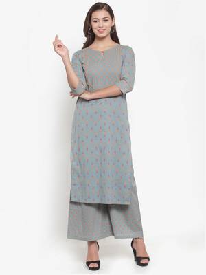 Indibelle Grey printed cotton kurtas-and-kurtis 1